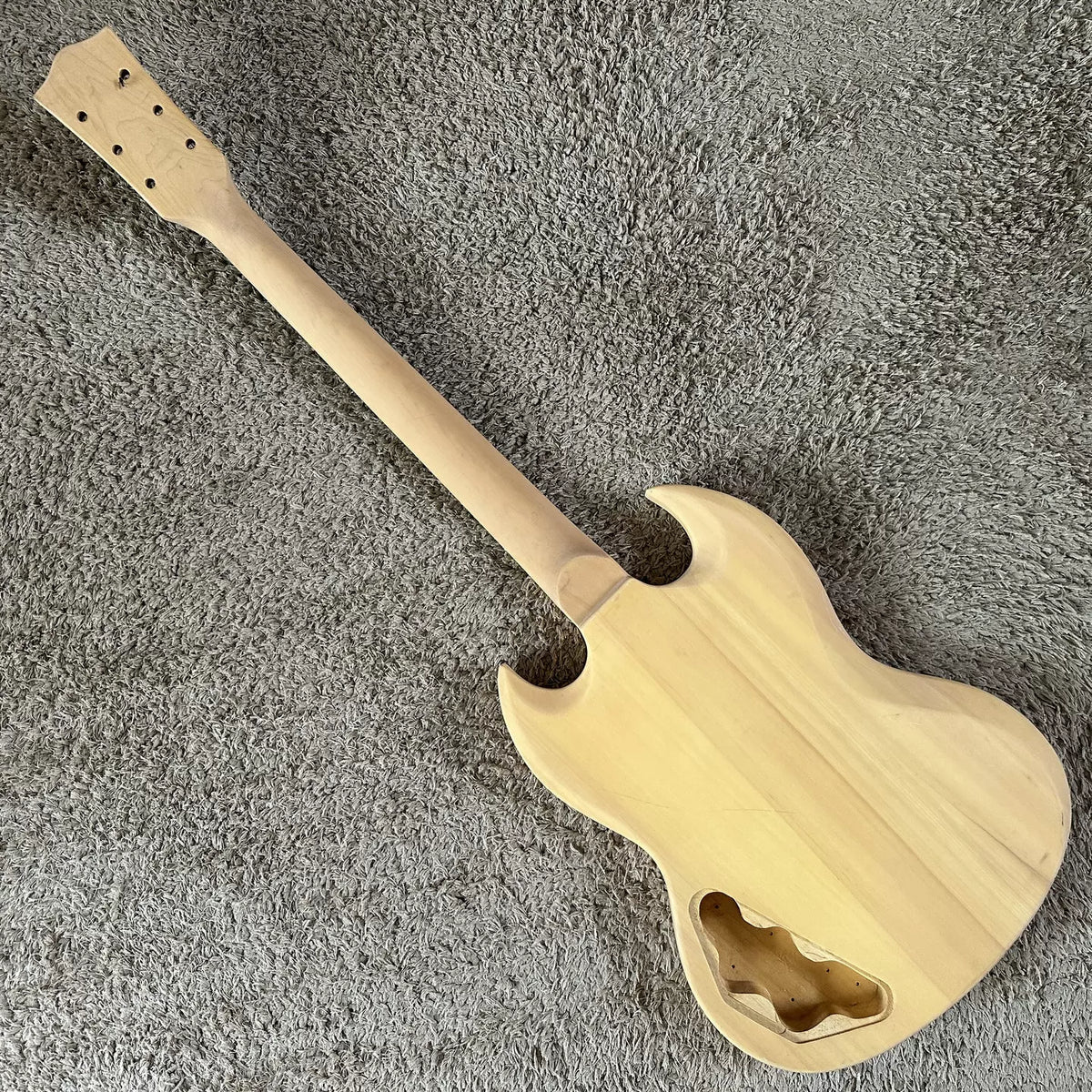 Sample SG Electric Guitar Devil Horn Semi-finished DIY, Natural Wood Color Dual Coil Pickup, Minor Flaws (Stock)