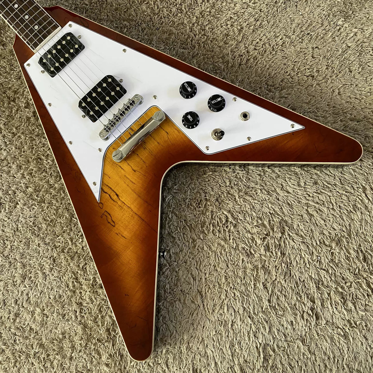 Xavier Flying V-Shaped Electric Guitar with Map Pattern and Swallowtail Maple Wood.