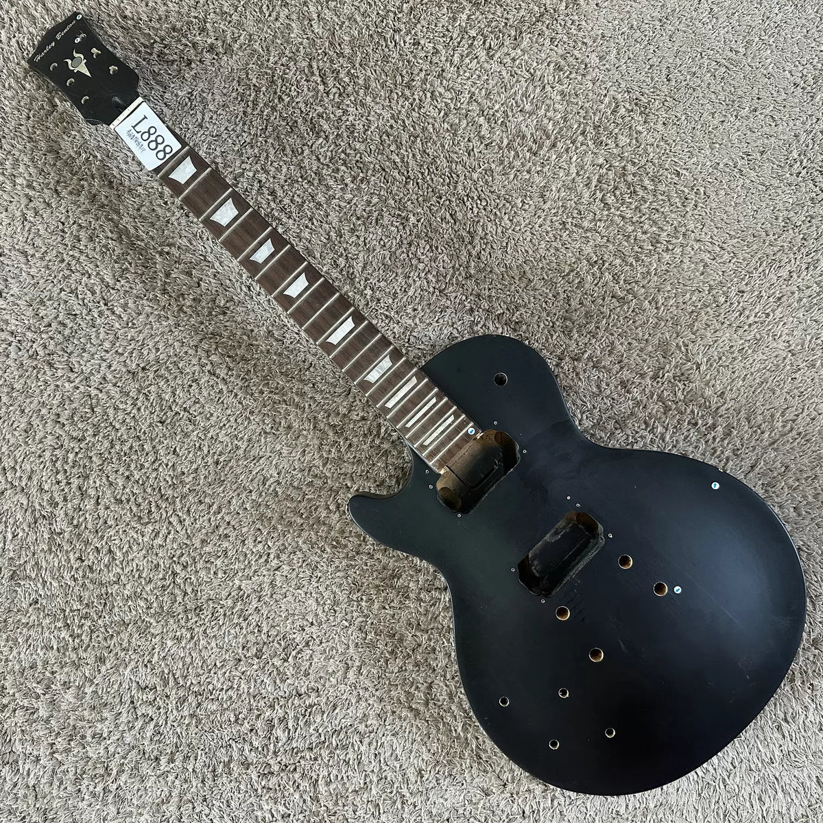 Harley Benton LP electric guitar, unfinished, no accessories, left-hand/reverse-hand DIY, black with minor flaws.