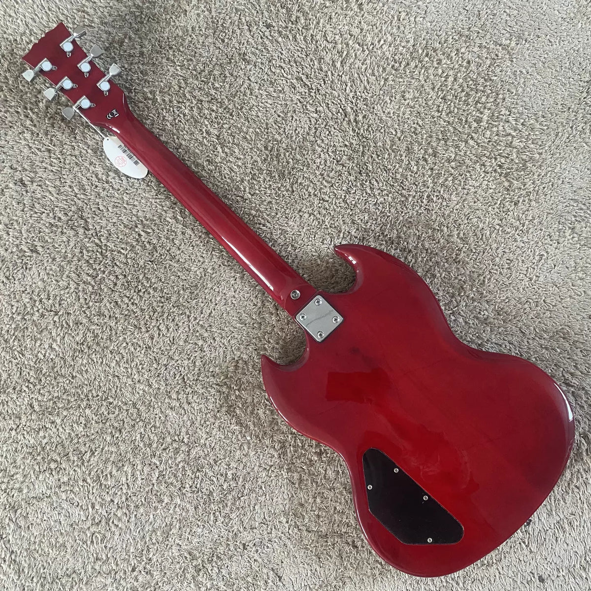 Harley Benton HB SG Devil Horn Electric Guitar, Burgundy, with Humco Dot Pickups (Stock)