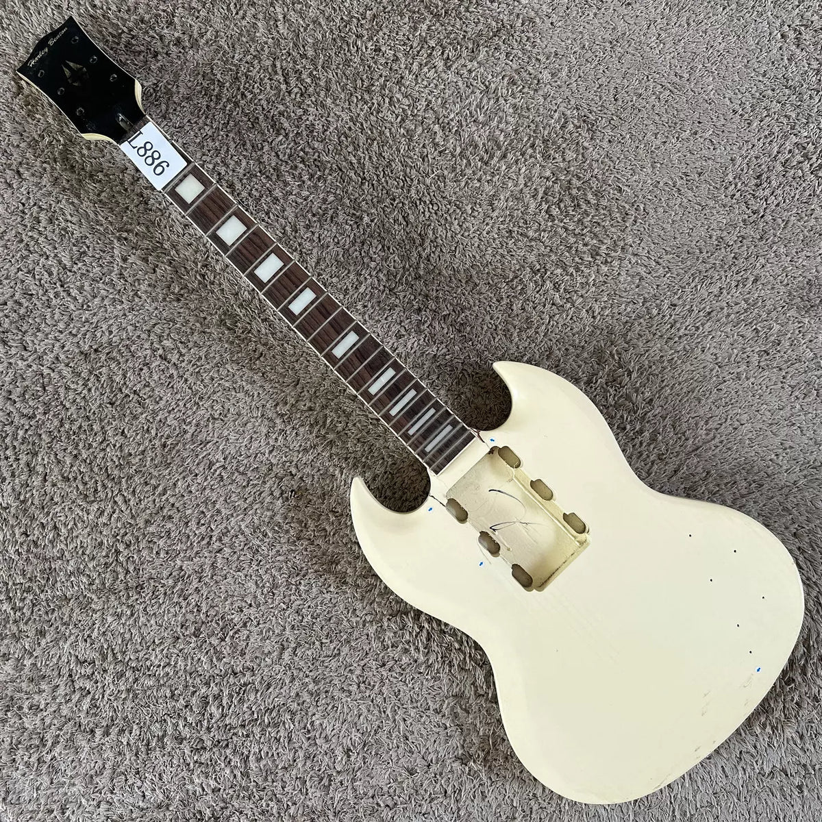 Harley Benton HB SG Electric Guitar Devil Horn Semi-finished DIY, Off-white, Stock with Defects