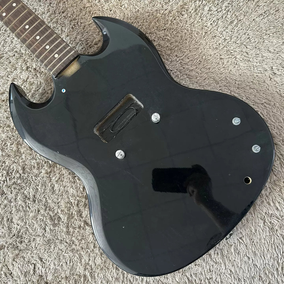 Bestune Music SG Electric Guitar Devil Horn Semi-finished DIY P90 Pickup Black with Minor Flaws (Stock)