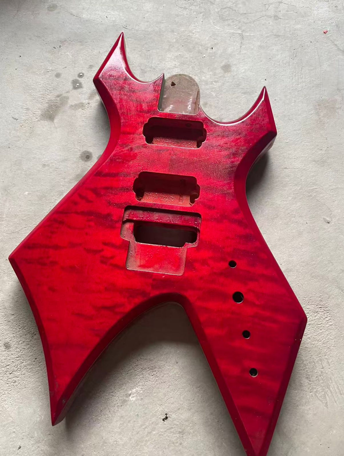Red Quilted Maple Top HH Warlock Style Guitar Body