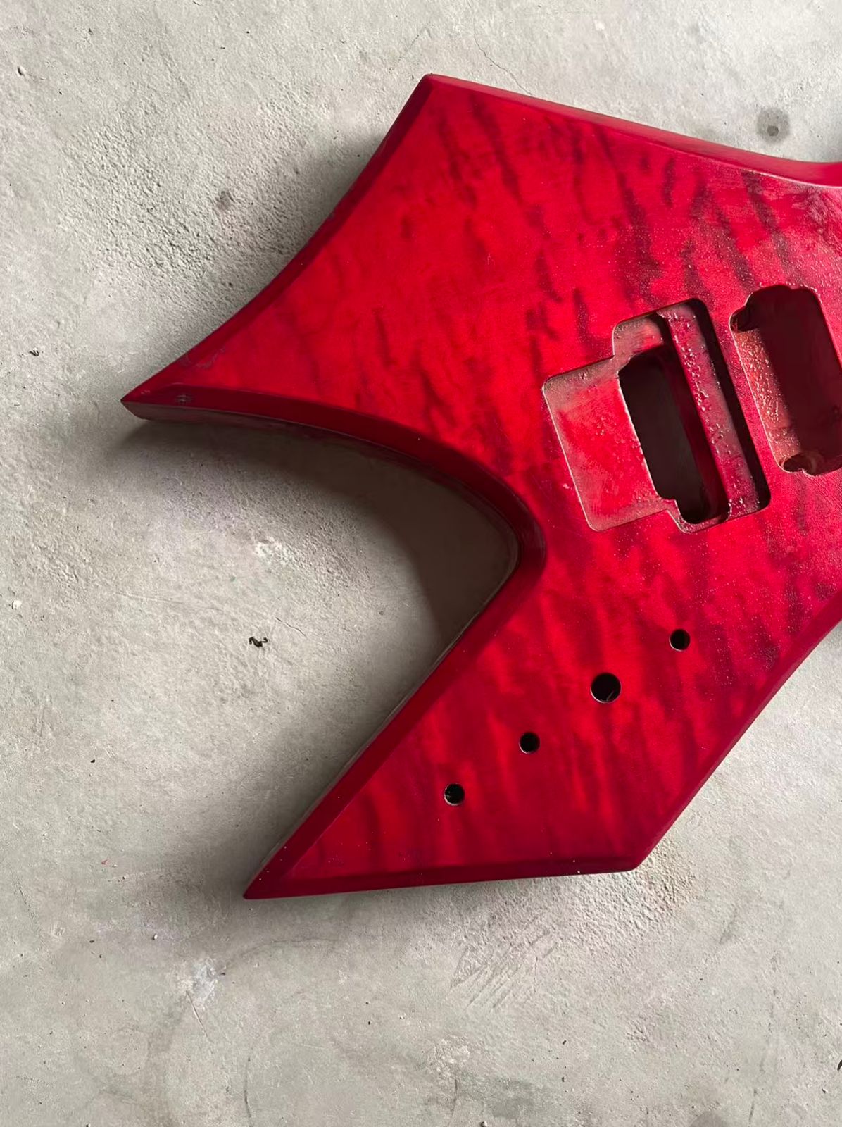 Red Quilted Maple Top HH Warlock Style Guitar Body