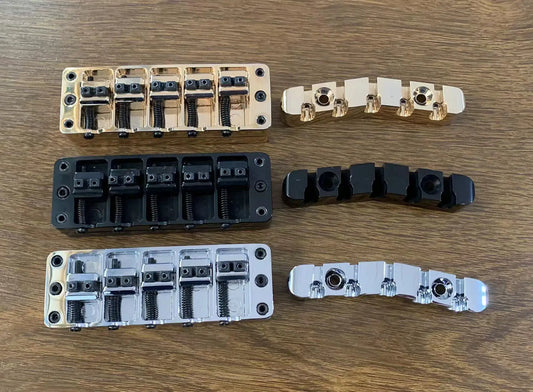 Warwick 5 String Electric Bass Bridge with Tailpiece Set in Chrome/Black/Gold