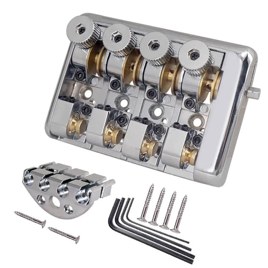 4 String Headless Brass Roller Saddle Bridge Chrome/Black