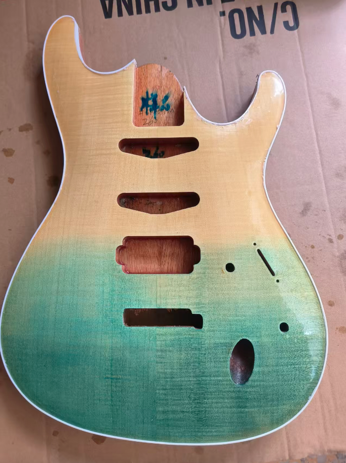 Mahogany Wood HSS Guitar Body with Tiger Maple Top