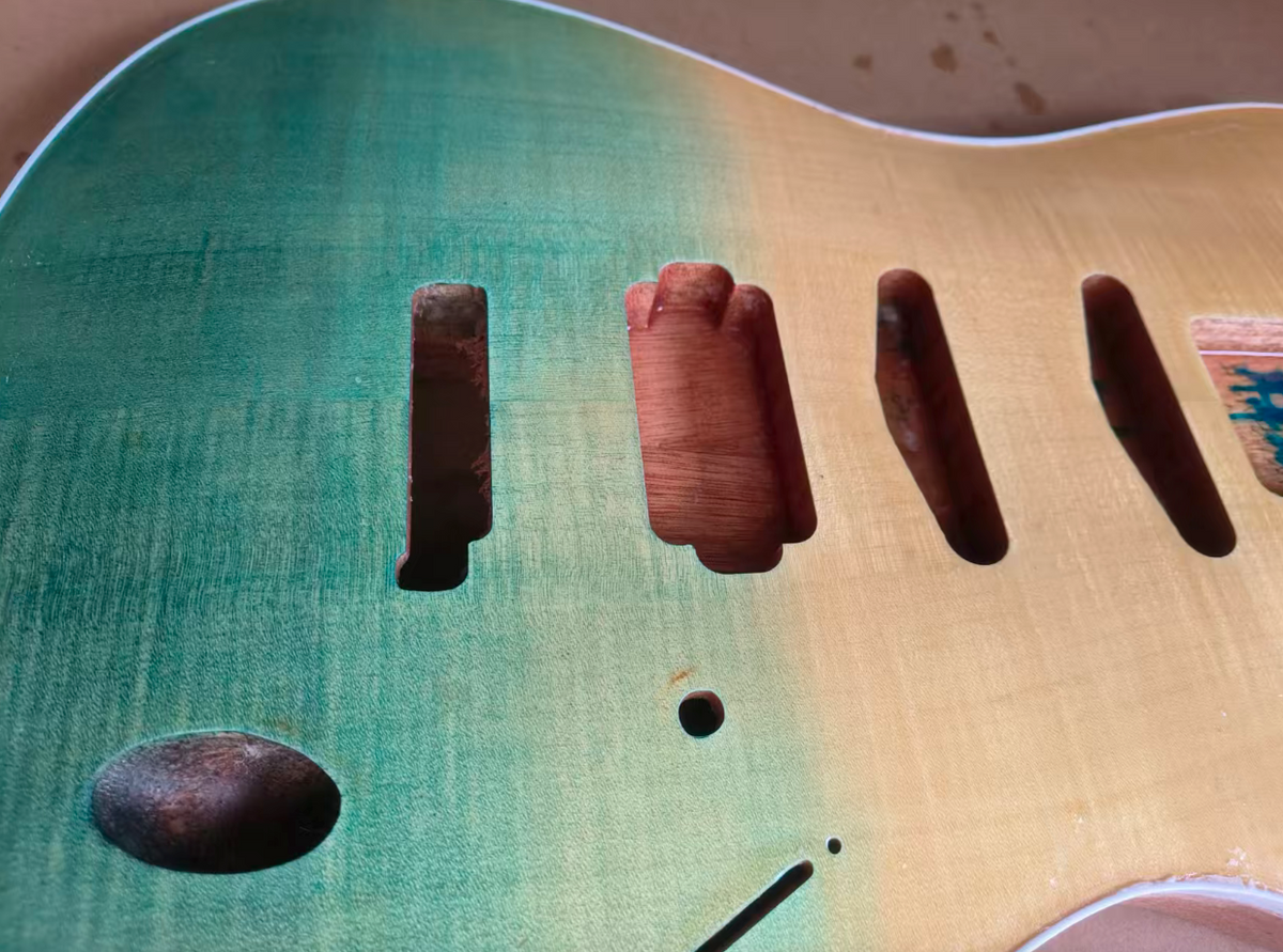 Mahogany Wood HSS Guitar Body with Tiger Maple Top