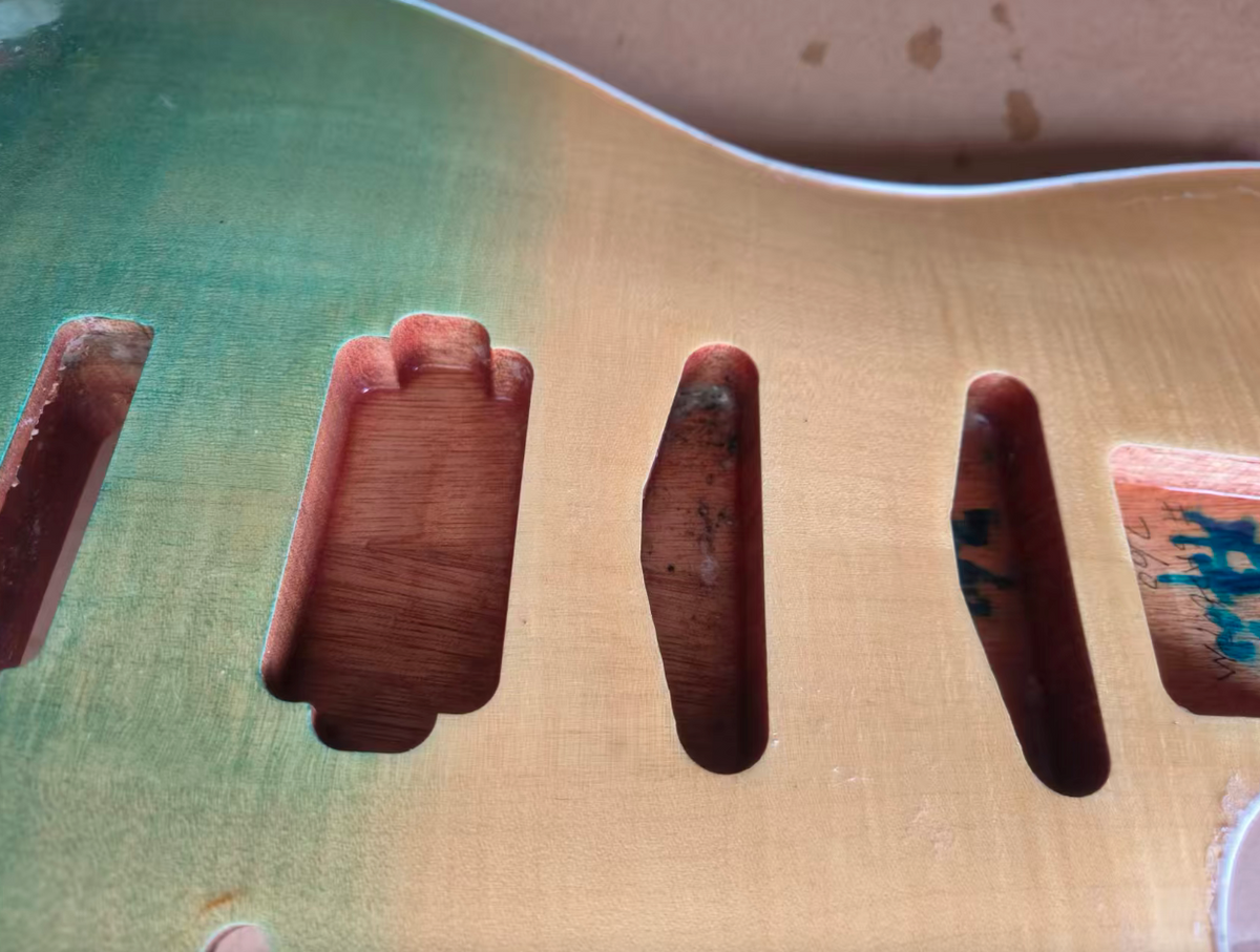 Mahogany Wood HSS Guitar Body with Tiger Maple Top