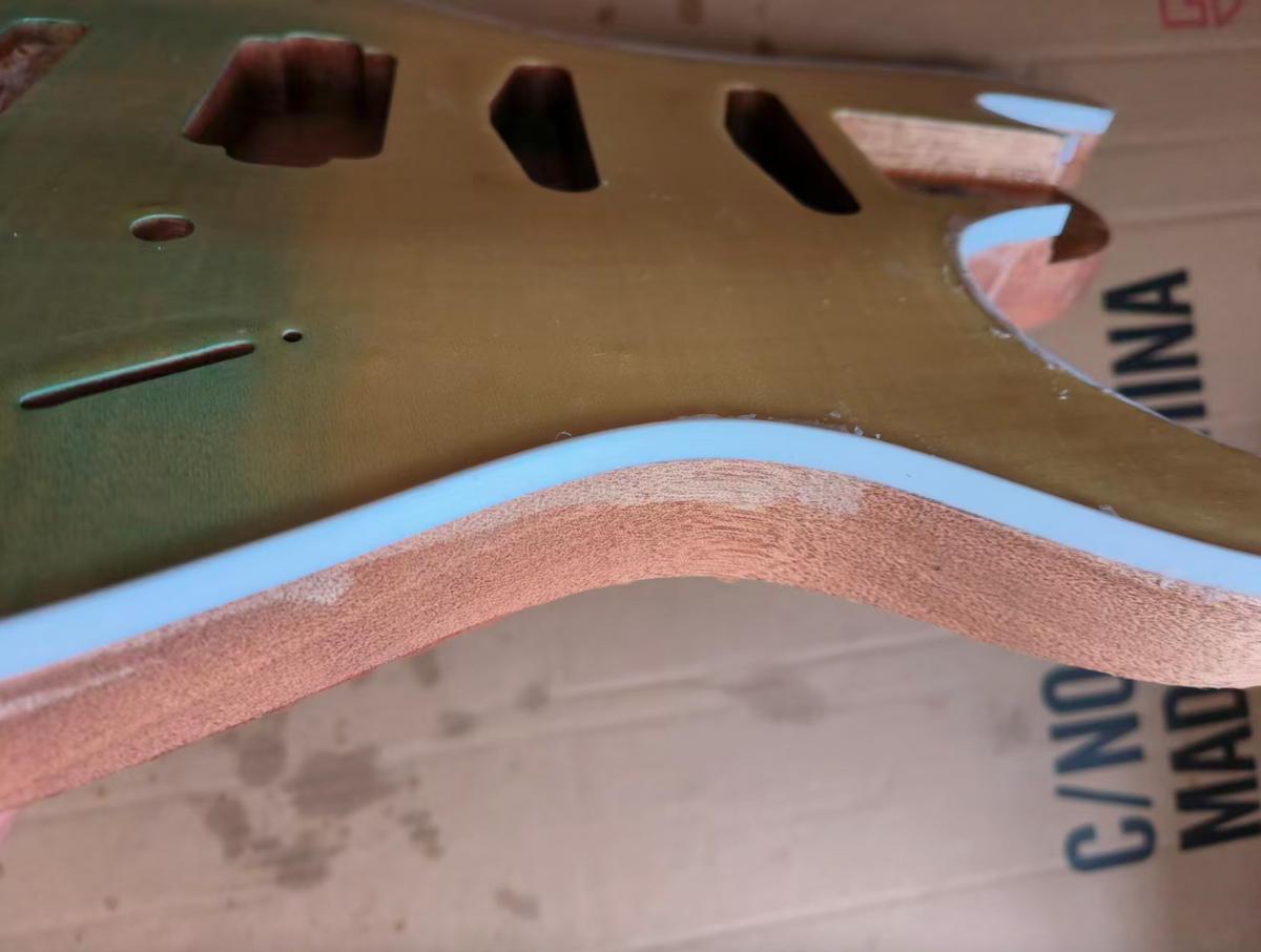 Mahogany Wood HSS Guitar Body with Tiger Maple Top