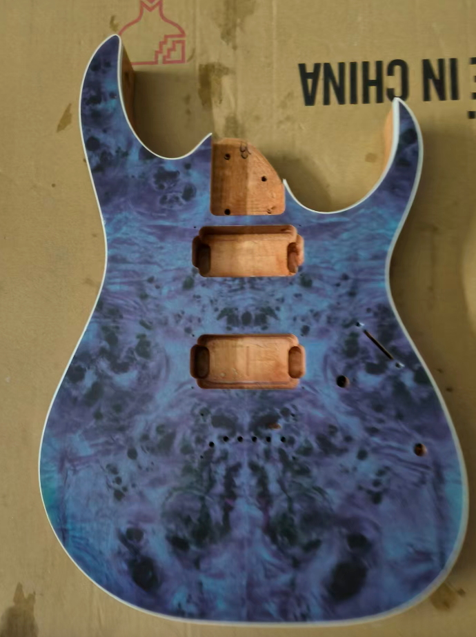 Custom Blue Mahogany HH Guitar Body, Quilted Maple Top DIY Project
