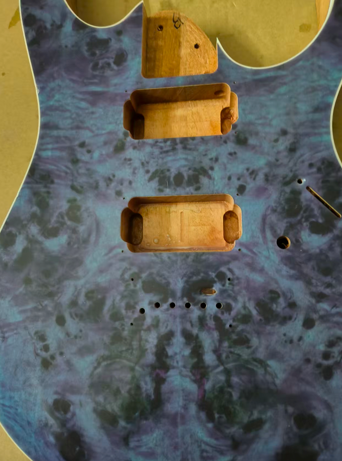 Custom Blue Mahogany HH Guitar Body, Quilted Maple Top DIY Project