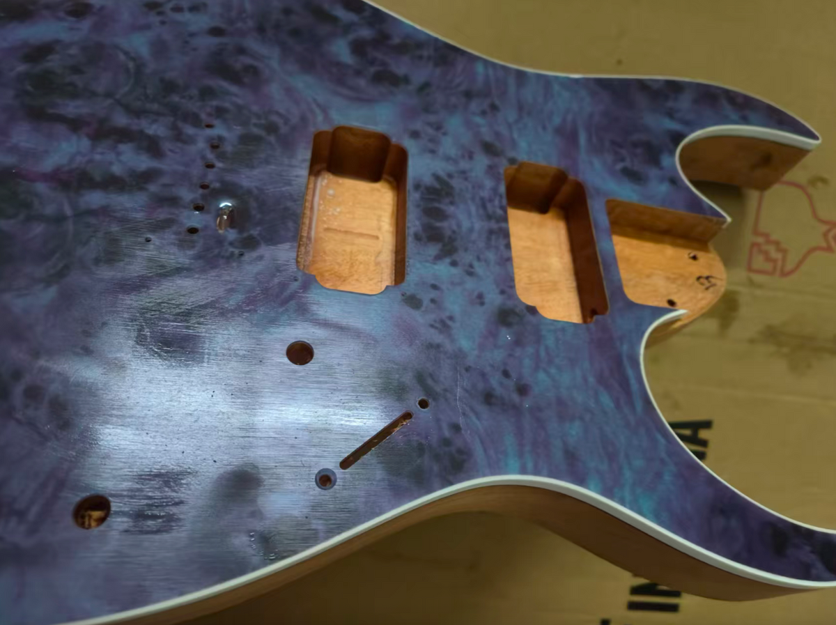 Custom Blue Mahogany HH Guitar Body, Quilted Maple Top DIY Project