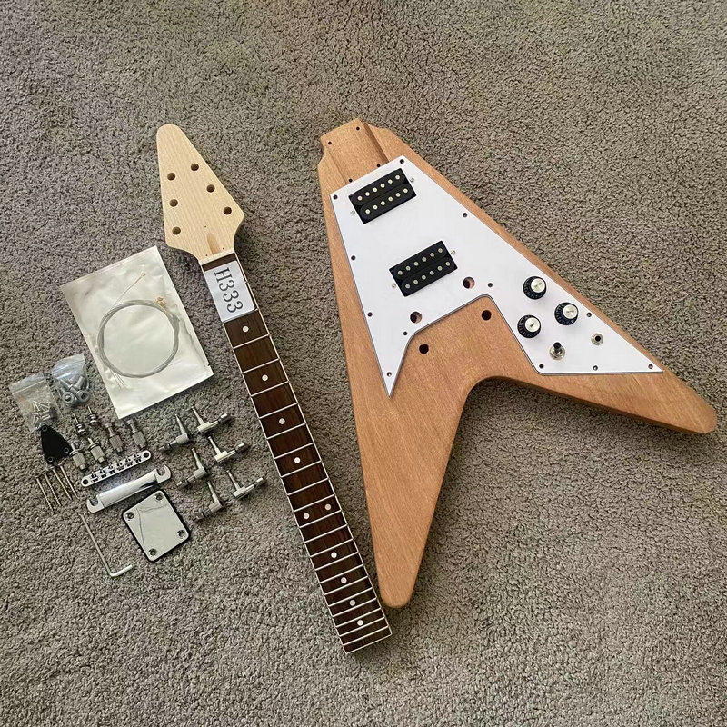 Flying V DIY Electric Guitar Kit, Okoume Body, Maple Neck, Rosewood Fingerboard