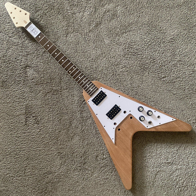 Flying V DIY Electric Guitar Kit, Okoume Body, Maple Neck, Rosewood Fingerboard