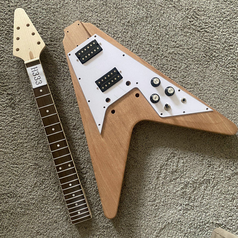 Flying V DIY Electric Guitar Kit, Okoume Body, Maple Neck, Rosewood Fingerboard