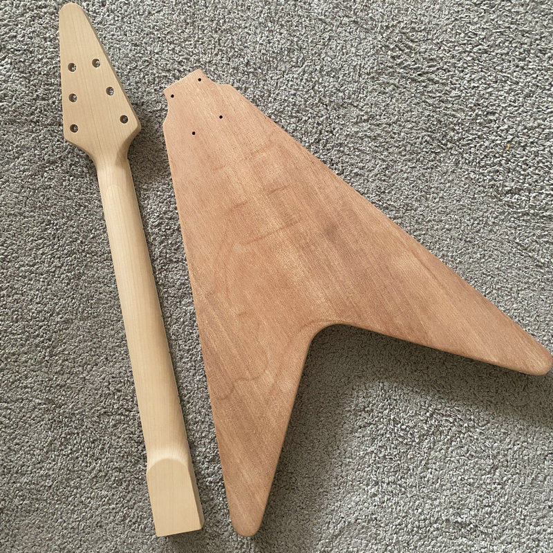 Flying V DIY Electric Guitar Kit, Okoume Body, Maple Neck, Rosewood Fingerboard