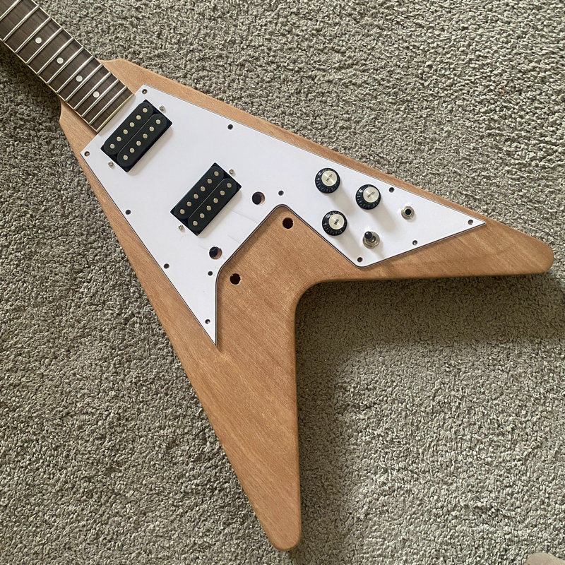 Flying V DIY Electric Guitar Kit, Okoume Body, Maple Neck, Rosewood Fingerboard