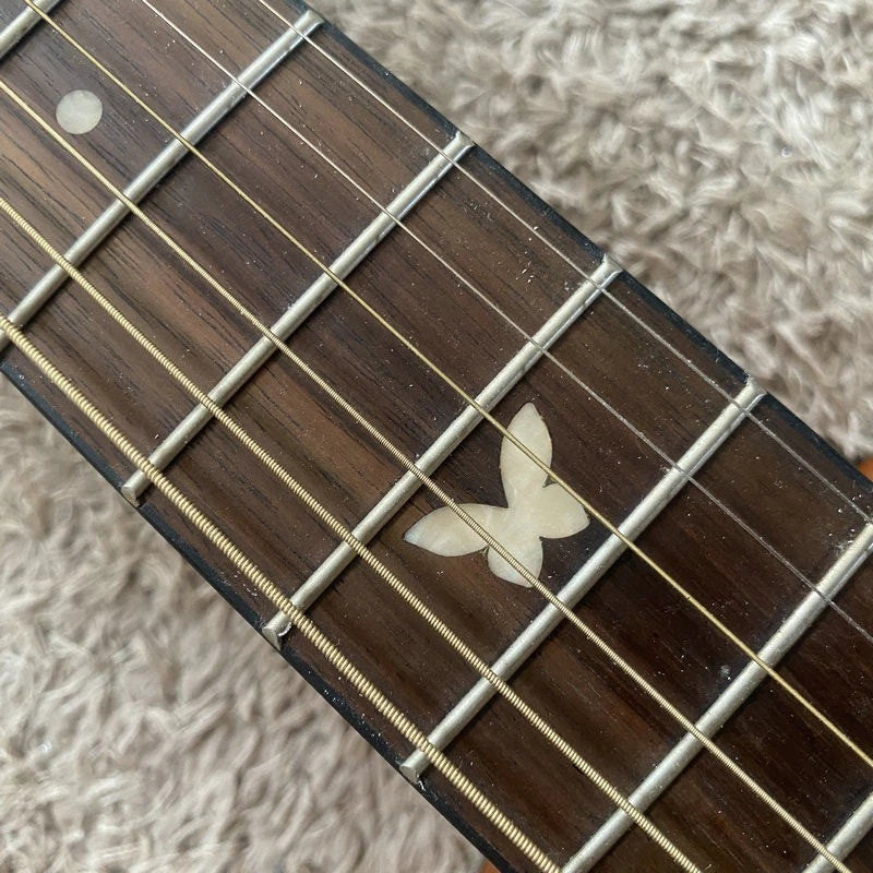 Luna 38 Inch Acoustic Guitar, Engraved Butterflies Pine Top Body, Okoume Neck