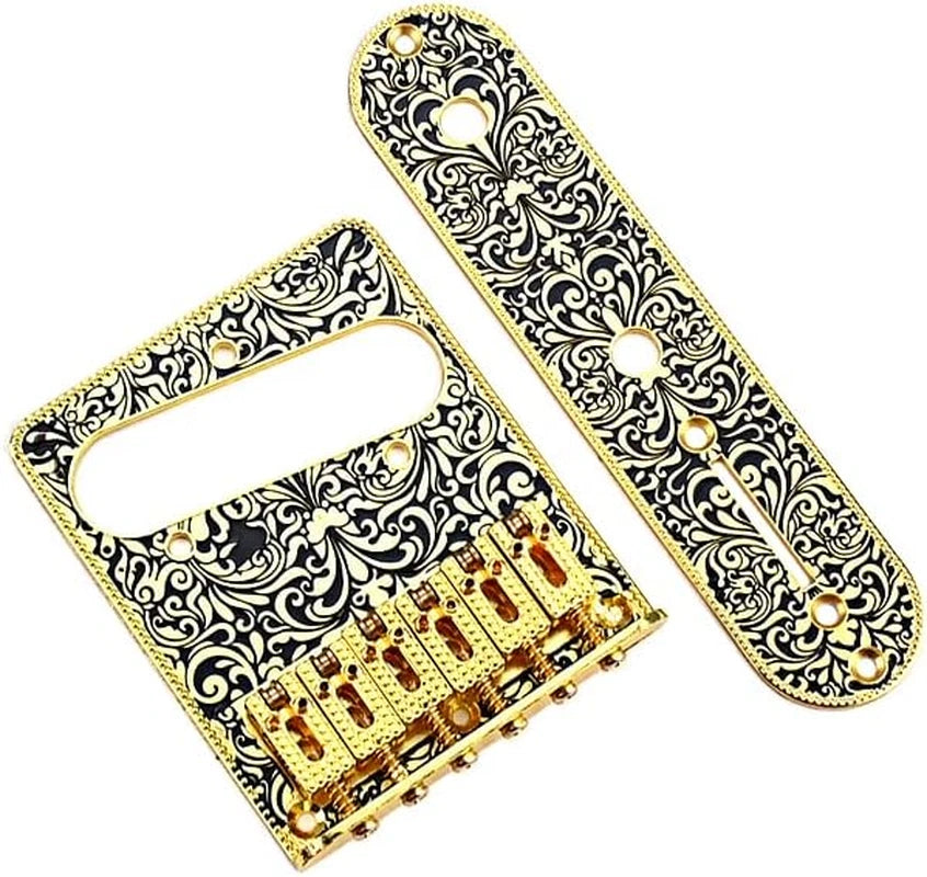 Vintage Engraved Gold Guitar Roller Saddles Bridge w Control Plate Fit Tele TL