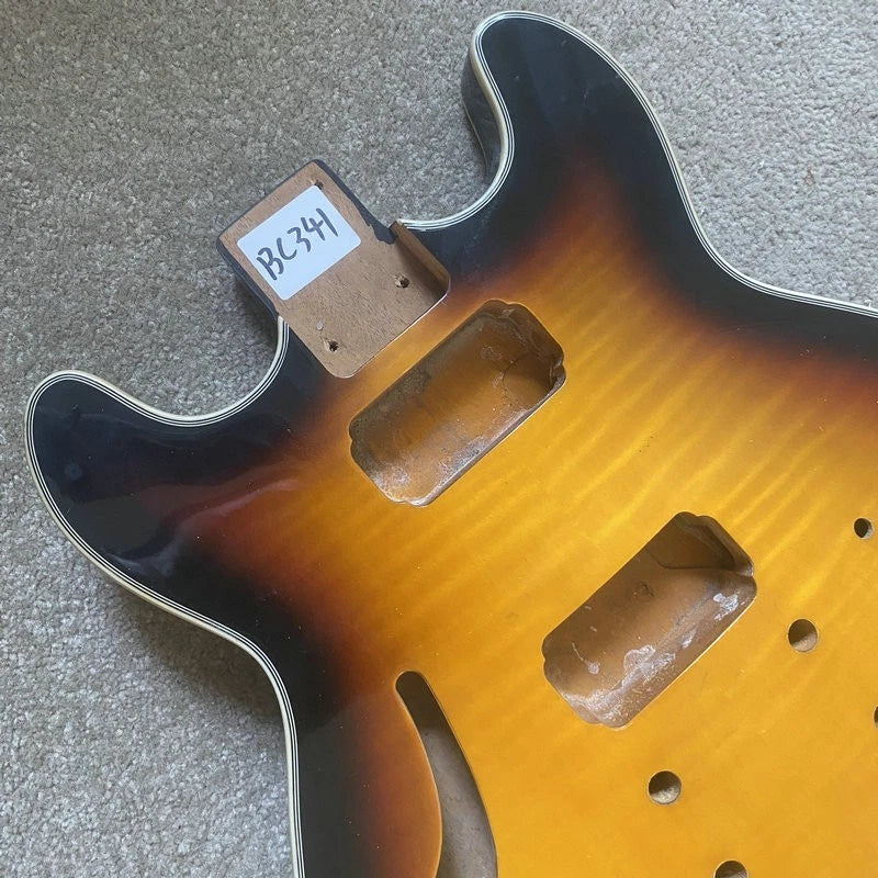 Sunburst DIY Project Semi Hollow Jazz Guitar Body with Tiger Maple Top