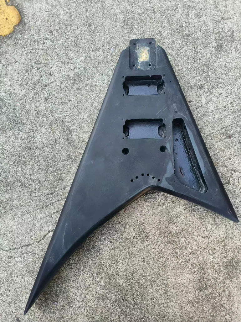 Black HH Guitar Solid Body For Flying V Guitars, String Through Bridge