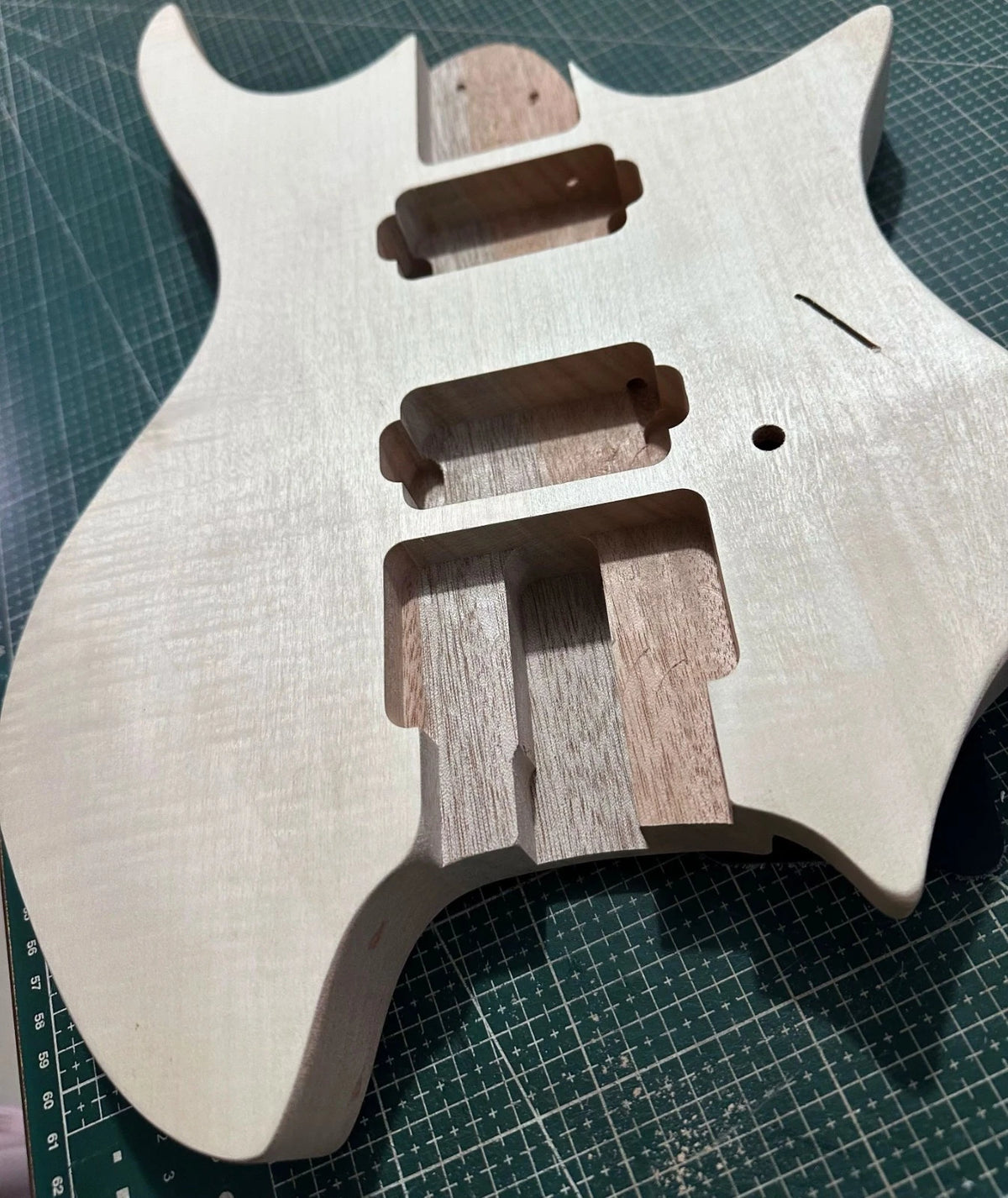 Unfinished Headless 6-String Guitar Body, Mahogany with Flame Maple Veneer