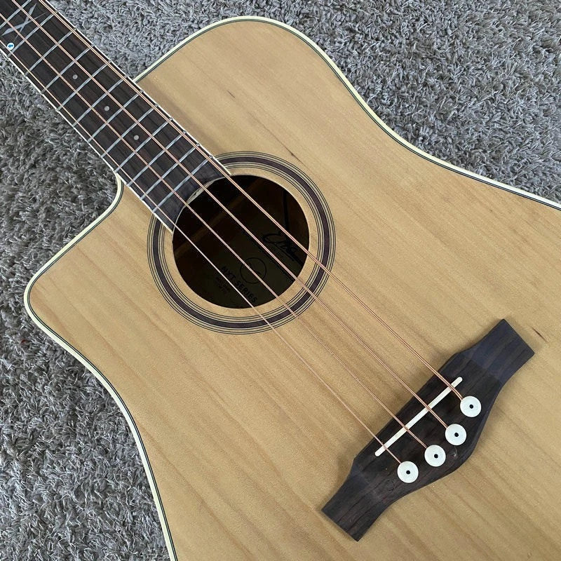 Left Handed Eko 4 String Acoustic Bass, Spruce Top Body, Mahogany Neck