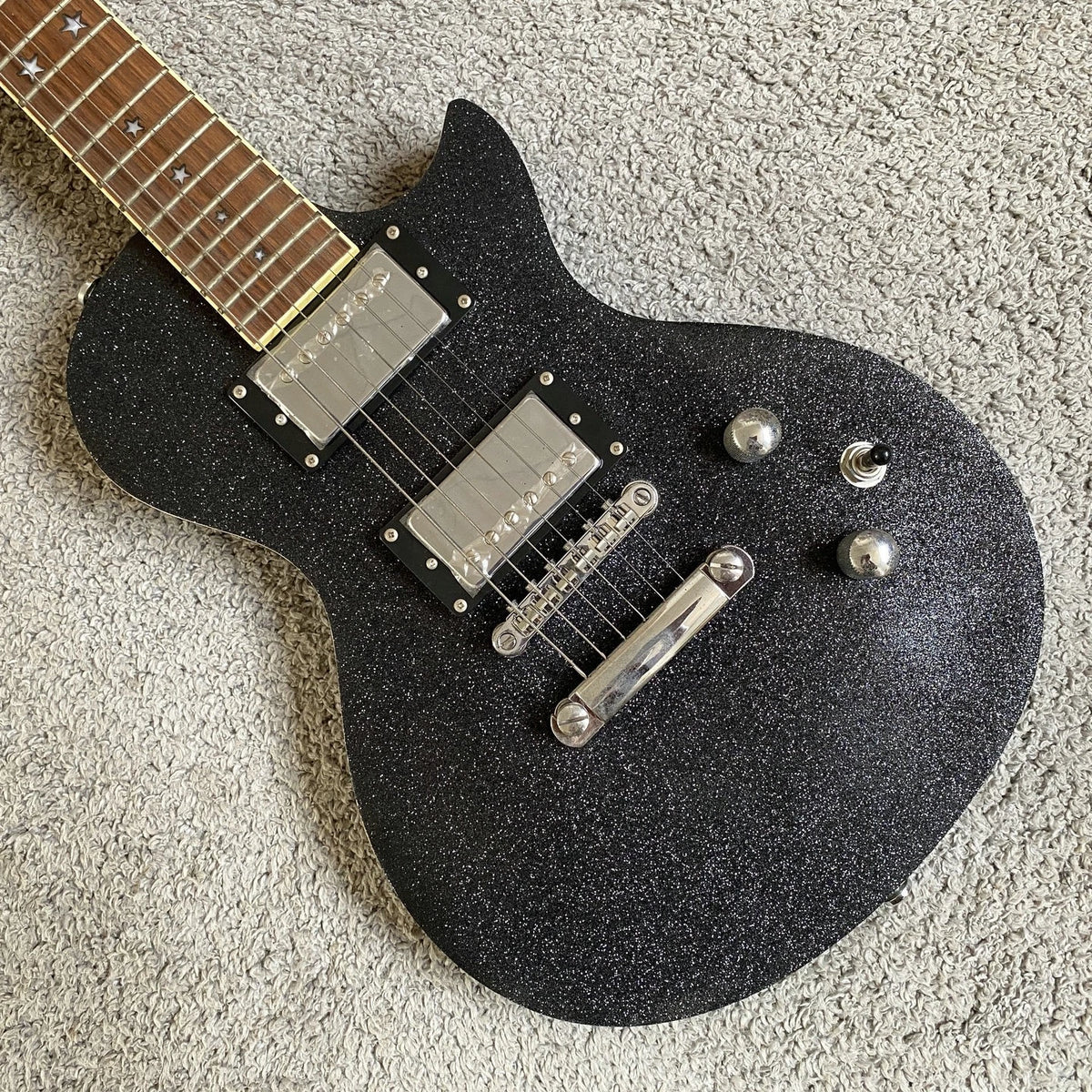 Black Sparkle Mini Electric Guitar, Mahogany Body, Maple Neck, Rosewood