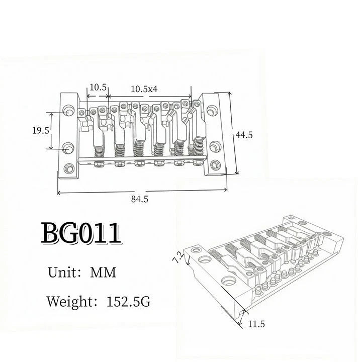 Custom Fixed Hardtail Guitar Bridge with Adjustable Saddles