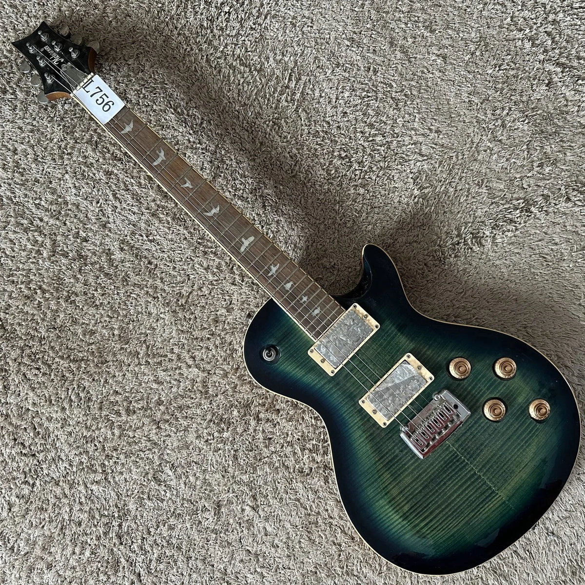 Green Burst Electric Guitar, Mahogany Body, Tiger Maple Veneer, Wilkinson Pickup