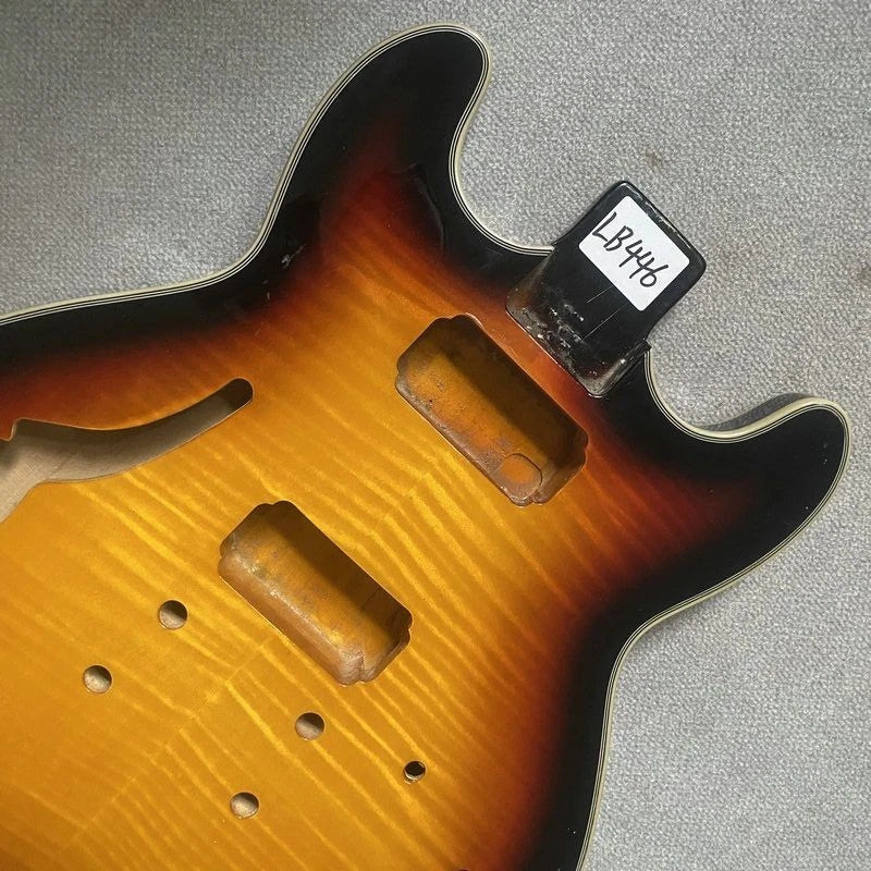 DIY Sunburst Jazz Guitar Semi Hollow Body with Tiger Maple Top
