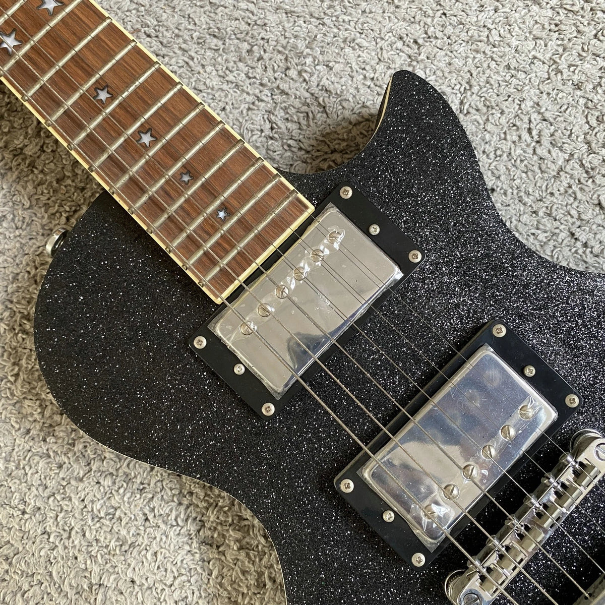 Black Sparkle Mini Electric Guitar, Mahogany Body, Maple Neck, Rosewood