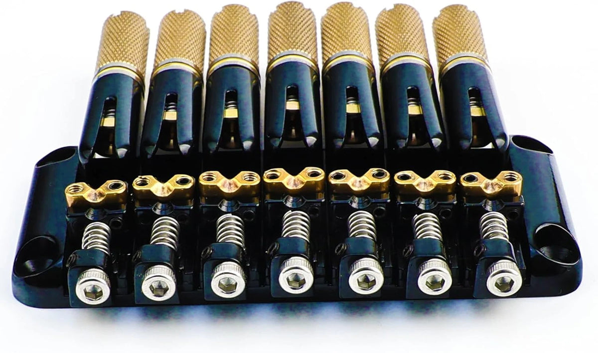Black 7 String Headless Guitar Bridge System with Brass Saddles