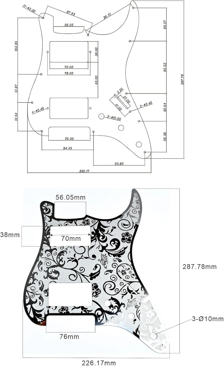 Metal Engraved Guitar HH Pickguard Scratch Plate Fit Stratocaster Strat