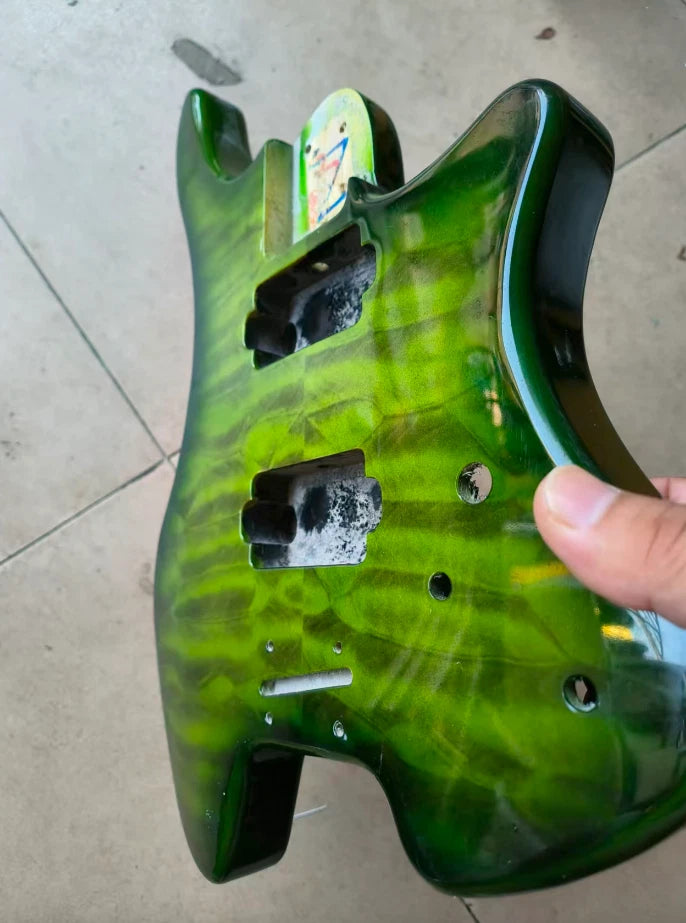 Green Burst Quilted Maple Top HH Basswood Headless Guitar Body DIY Project