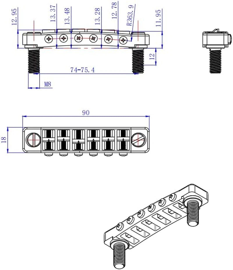 Aluminum Guitar Tune O Matic Bridge with Brass Saddles