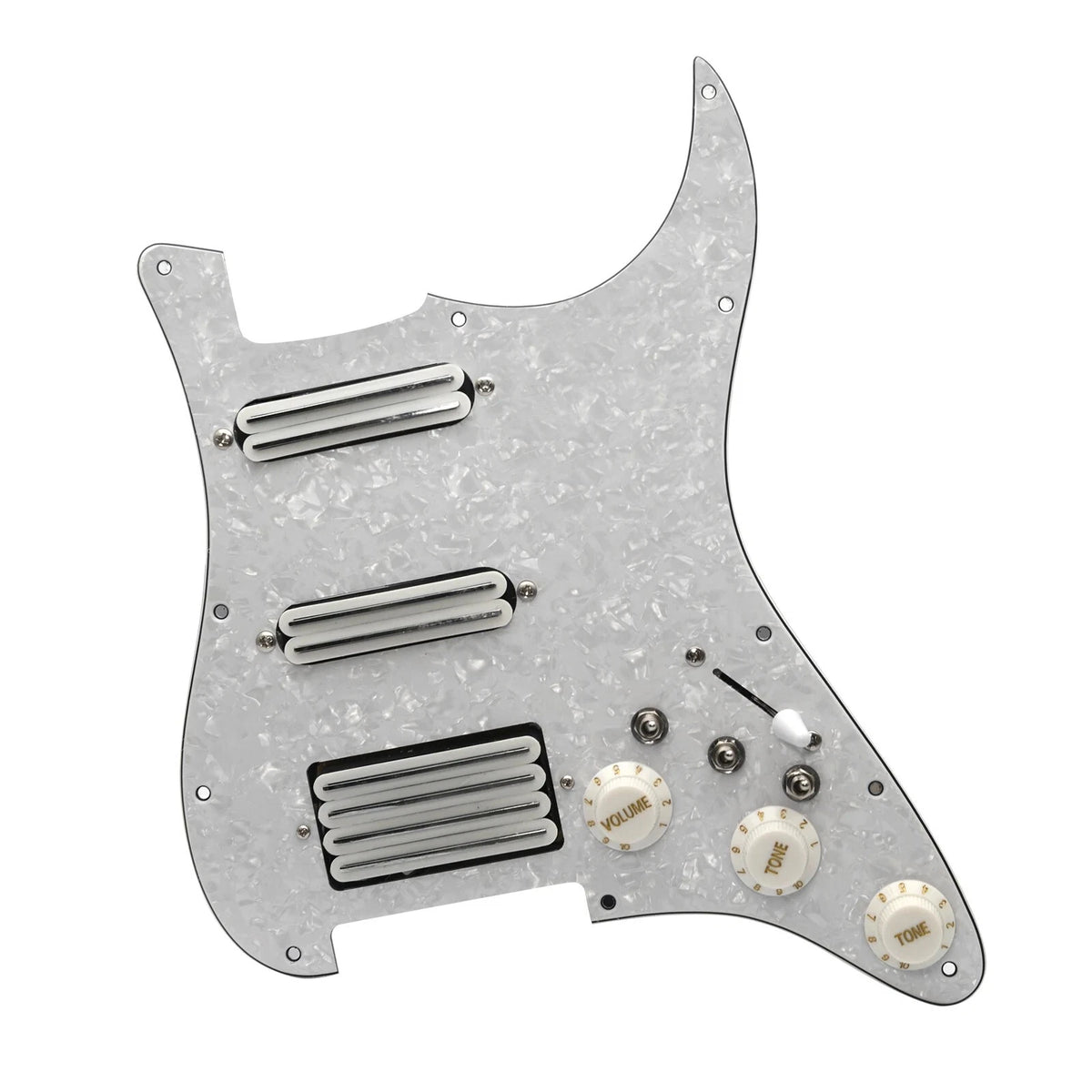 HSS White Pearl Guitar Loaded Prewired Pickguard, Dual Rail Pickups Fit Strat ST