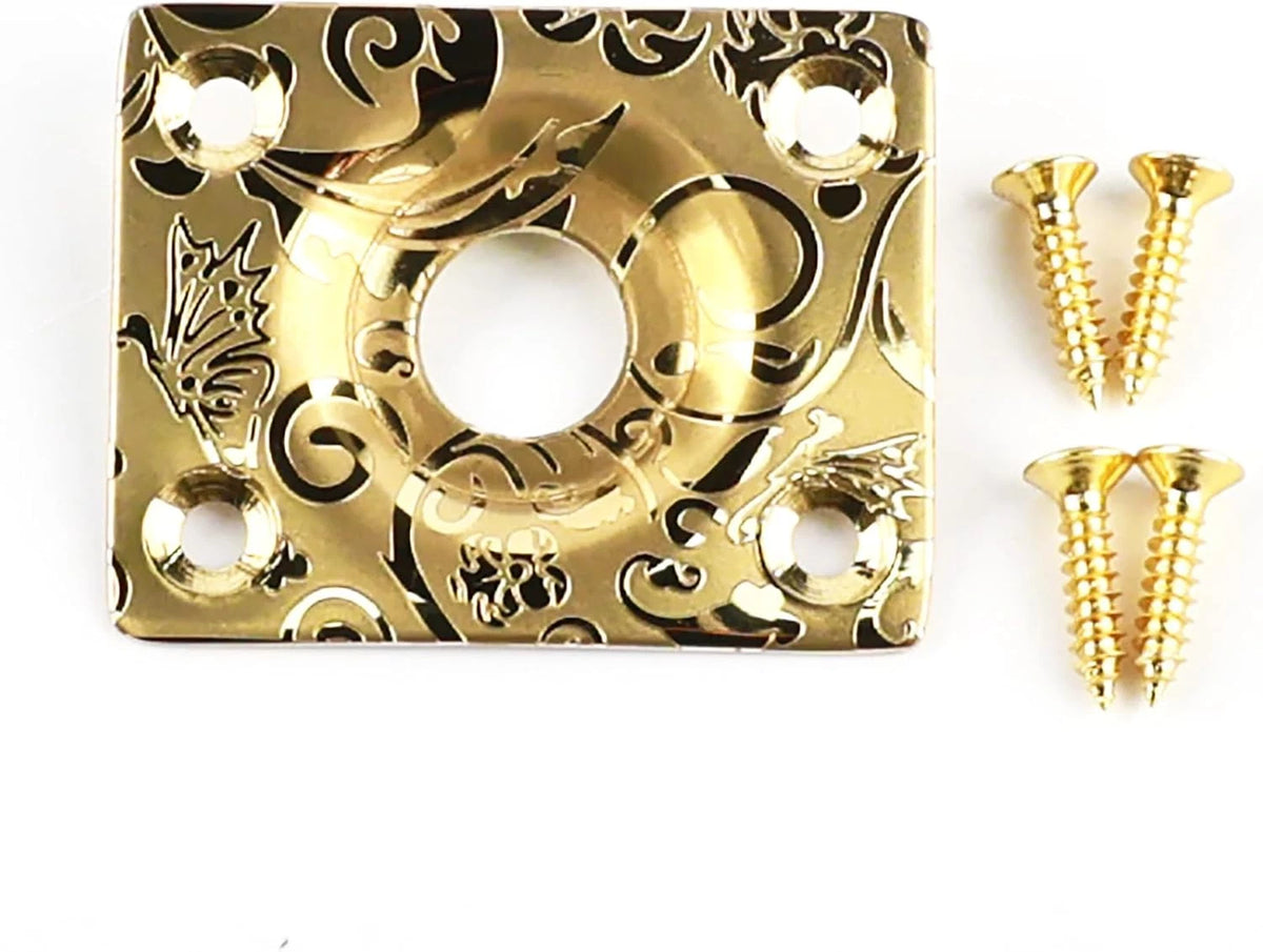 Gold Guitar Engraved Jack Plate Square Socket Fit LP , Tele TL