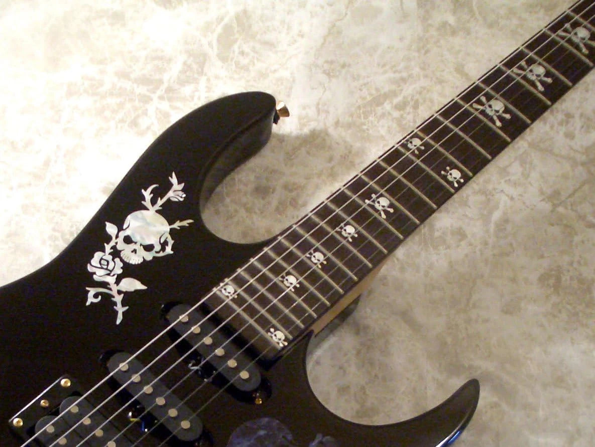 White Pearl Skull Head Flower Guitar and Bass Inlay Sticker Decal