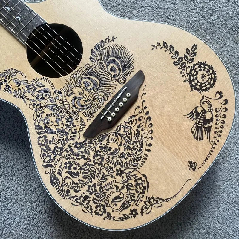 Luna Folk Acoustic Guitar, Hena Oasis Top, Mahogany Neck, Rosewood Fingerboard