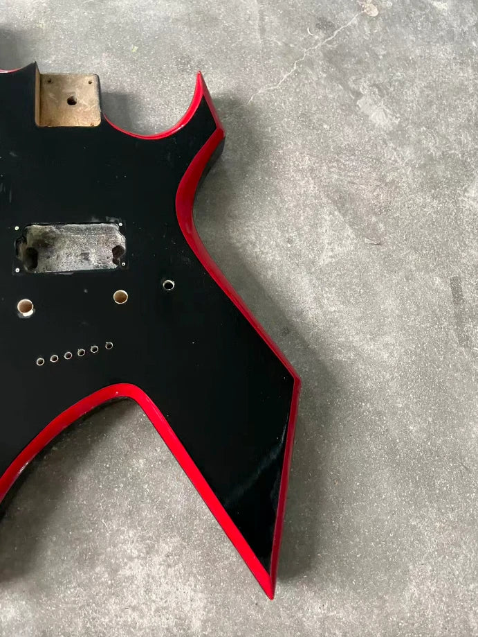 Red and Black Guitar Single Humbucker Body, String Through Bridge Fit Warlock