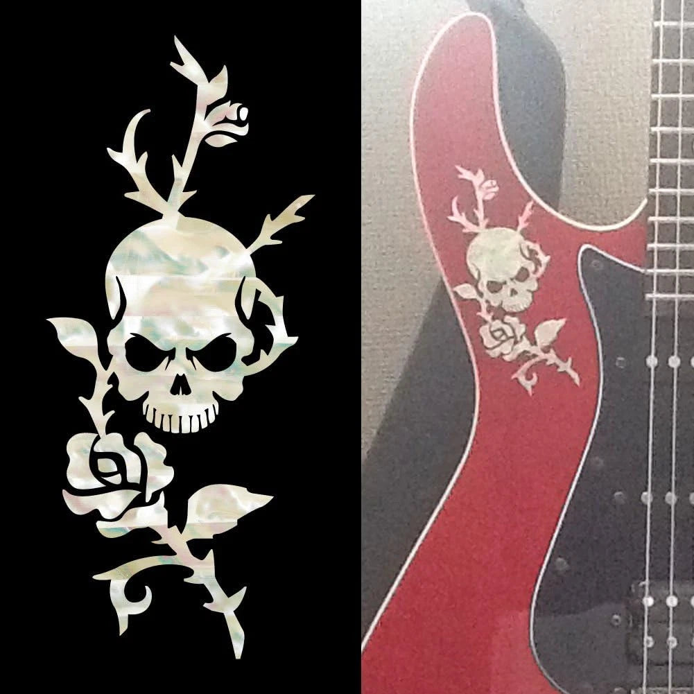 White Pearl Skull Head Flower Guitar and Bass Inlay Sticker Decal