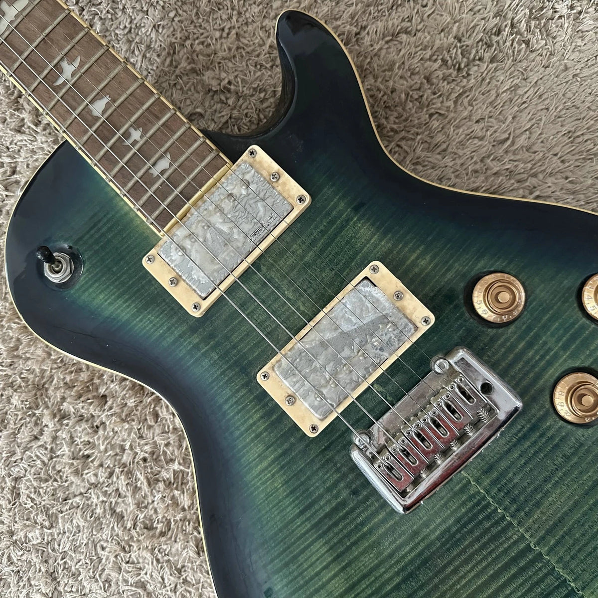 Green Burst Electric Guitar, Mahogany Body, Tiger Maple Veneer, Wilkinson Pickup