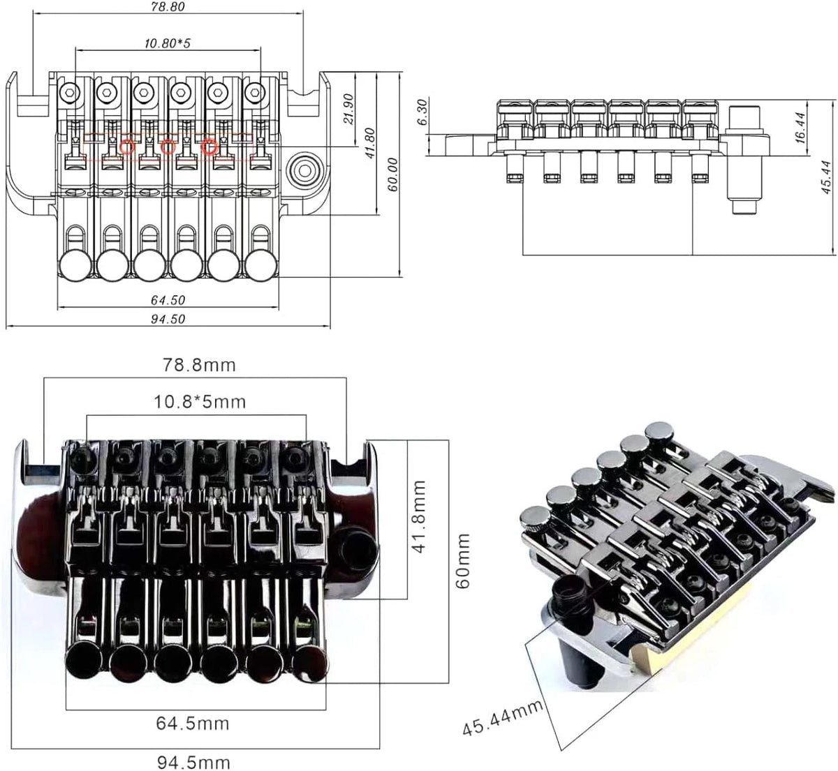 Black Nickel Guitar Double Locking Bridge Tremolo System with Brass Block