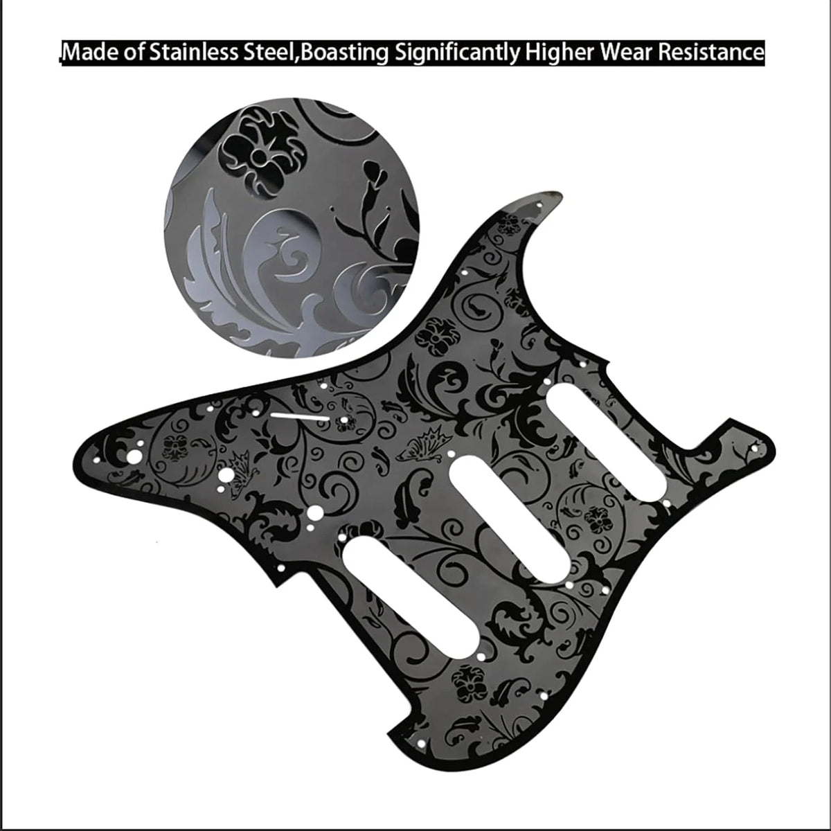Left Handed Engraved Steel Guitar SSS Pickguard Scratch Plate Fit Stratocaster S