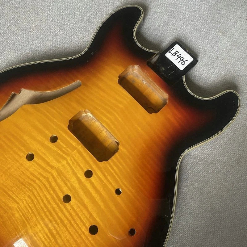 DIY Sunburst Jazz Guitar Semi Hollow Body with Tiger Maple Top