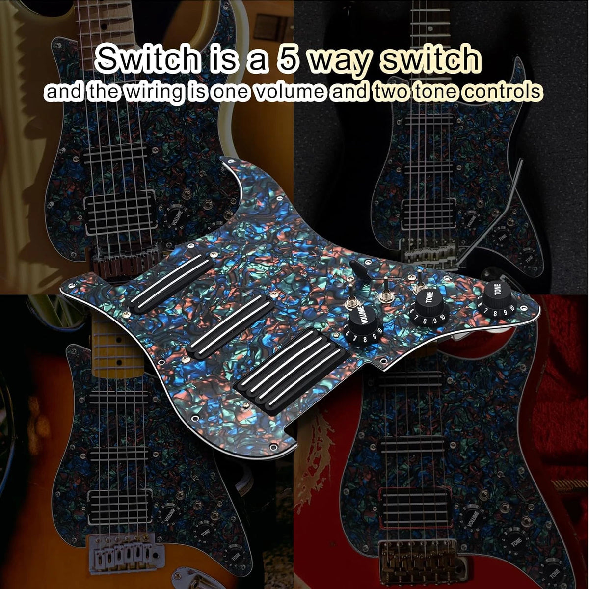 Abalone Pearl SSH Dual Blades Pickups Loaded Prewired Pickguard Fit Strat ST