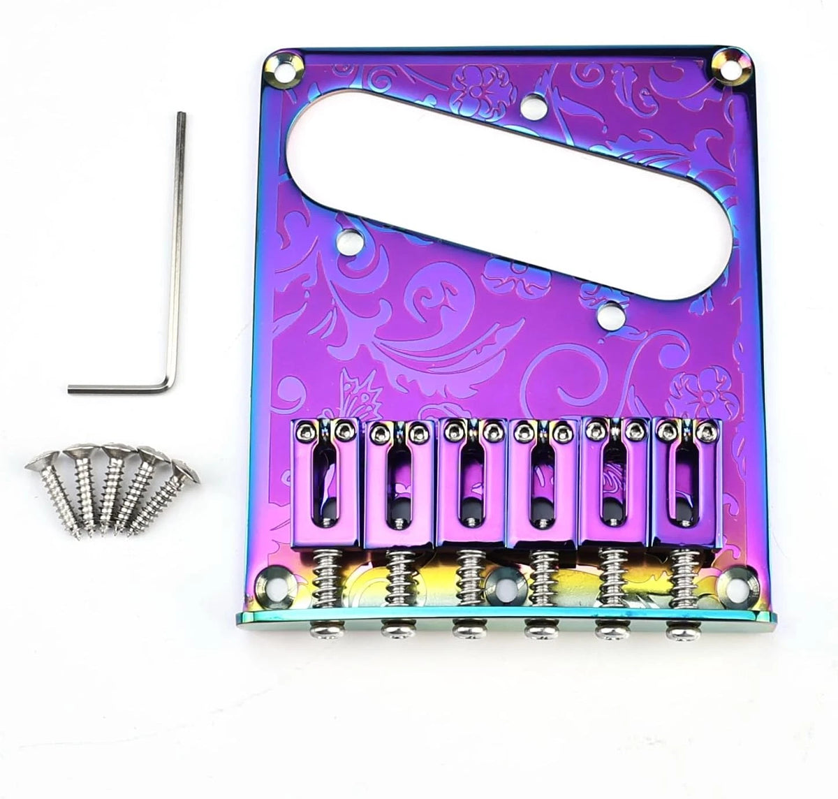 Steel Purple Engraved Guitar 6 Saddles Tele Bridge Fit Telecaster TL