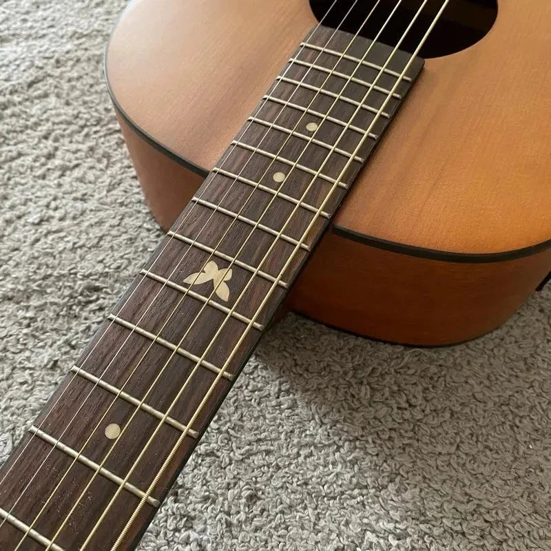 Luna Acoustic Guitar Engraved Spruce Top Body Mahogany Neck Rosewood Fingerboard
